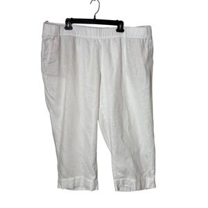 J. Jill Pure Jill Plus Size White Linen Pants Elastic Waist‎ Crop Size 3X BOHO